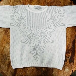 Kate Collins Vintage Sweater Baggy Retro Metallic Silver White‎ - Womens Medium